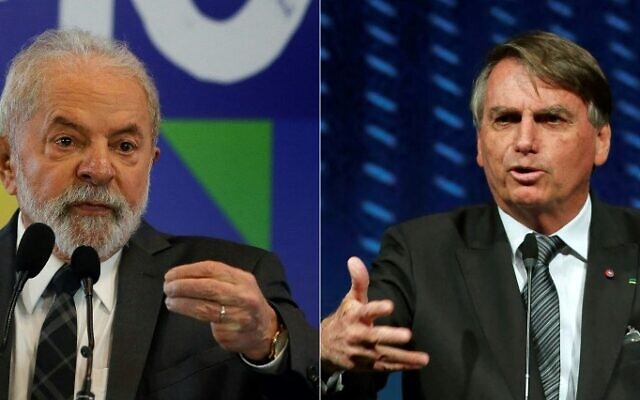 مزيج لصورتين من الأرشيف تم إنشاؤه في 26 أغسطس 2022 يظهر صورتي المرشح الرئاسي البرازيلي عن حزب العمال اليساري (PT) والرئيس الأسبق (2003-2010)، لويز إيناسيو لولا دا سيلفا (يسار)،خلال مؤتمر صحفي مع الصحافة الدولية ، في ساو باولو ، البرازيل في 22 أغسطس 2022، لرئيس البرازيلي جايير بولسونارو خلال مؤتمر الصلب البرازيلي، في ساو باولو، البرازيل، في 23 أغسطس، 2022.MIGUEL SCHINCARIOL / AFP