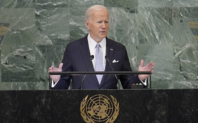 الرئيس الأمريكي جو بايدن يلقي كلمة أمام الدورة السابعة والسبعين للجمعية العامة للأمم المتحدة، في مقر الأمم المتحدة، 21 سبتمبر، 2022. (Mary Altaffer / AP)