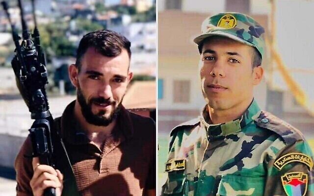 أحمد عابد (في الصورة من اليمين) وعبد الرحمن عابد، اللذان فتحا النار على جنود إسرائيليين ، مما أسفر عن مقتل ضابط إسرائيلي ، قبل أن يُقتلا في تبادل إطلاق النار الذي تلى ذلك، 14 سبتمبر، 2022. (Composite image: Twitter)