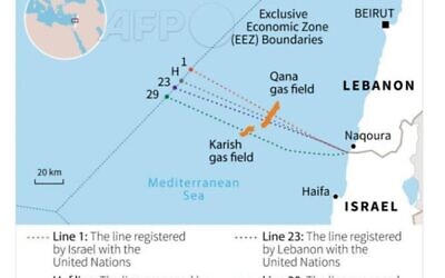 خريطة توضح مزاعم الحدود البحرية الإسرائيلية اللبنانية (ِAFP)
