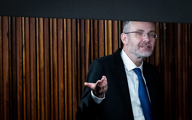 وزير العدل ياريف ليفين في الكنيست، 27 مارس، 2023. (Yonatan Sindel / Flash90)