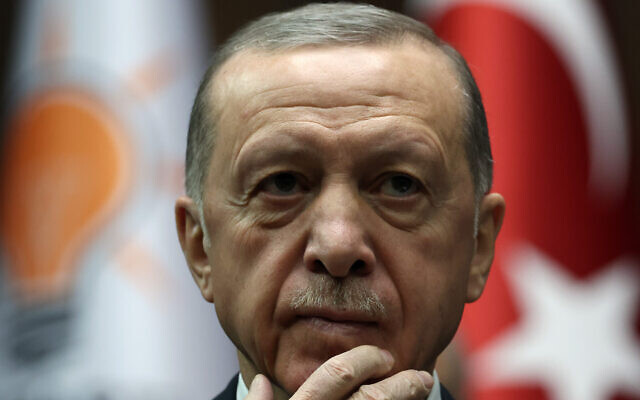 الرئيس التركي وزعيم حزب "العدالة والتنمية" رجب طيب أردوغان يلقي كلمة خلال اجتماع حزبه في الجمعية الوطنية التركية الكبرى في أنقرة، في 29 مارس، 2023.  (Adem ALTAN / AFP)