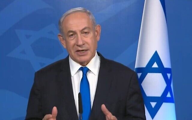 رئيس الوزراء بنيامين نتنياهو في رسالة حول الحرب الإسرائيلية مع حماس، 10 يناير، 2024. (Video Screenshot)