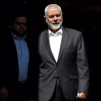 رئيس المكتب السياسي لحركة حماس إسماعيل هنية في الدوحة، قطر، 13 فبراير 2024 (Iranian Foreign Ministry / AFP)