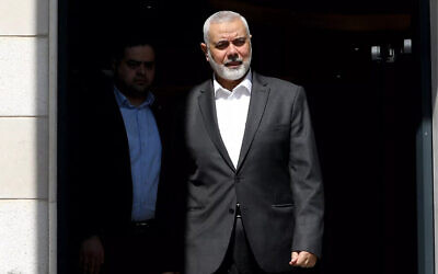 رئيس المكتب السياسي لحركة حماس إسماعيل هنية في الدوحة، قطر، 13 فبراير 2024 (Iranian Foreign Ministry / AFP)
