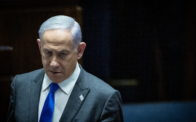 رئيس الوزراء بنيامين نتنياهو في الكنيست، القدس، 7 فبراير، 2024. (Yonatan Sindel/Flash90)