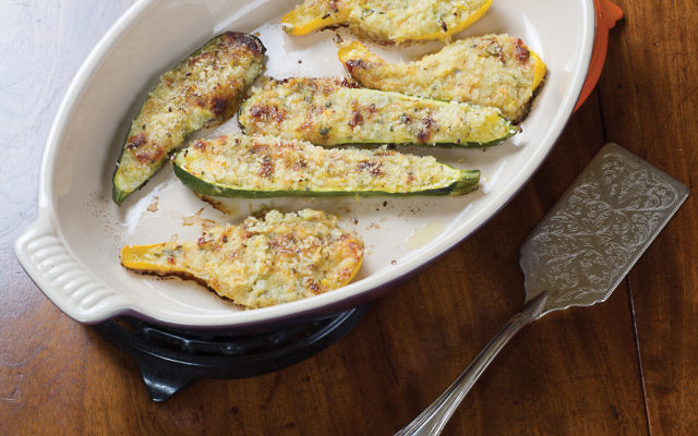 Stuffed Squash and Zucchini Boats from “Mastering the Art of Southern Vegetables” (pictured is the non-Passover version)