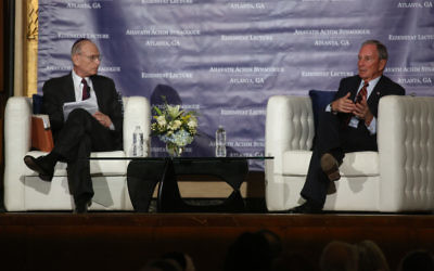 Michael Bloomberg answers questions from Stuart Eizenstat at the annual Eizenstat Lecture. (Photo by Chris Savas/Bloomberg)