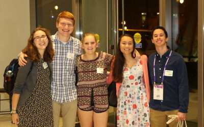 NFTY members (from left) Sophie Richardson, Jake Lewis, Paili Bachrach, Rachael Davis and Robert Feder arrive for Repair the World's Turning the Tables dinner Nov. 11. (Photo courtesy of Repair the World)