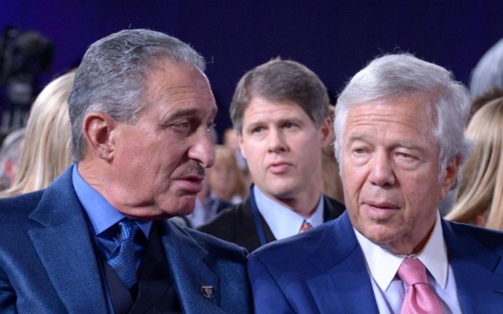 Arthur Blank (left) says he has been close with Patriots owner Robert Kraft since he bought the Falcons in early 2002. Kraft advised him to run the Falcons as he had run Home Depot.