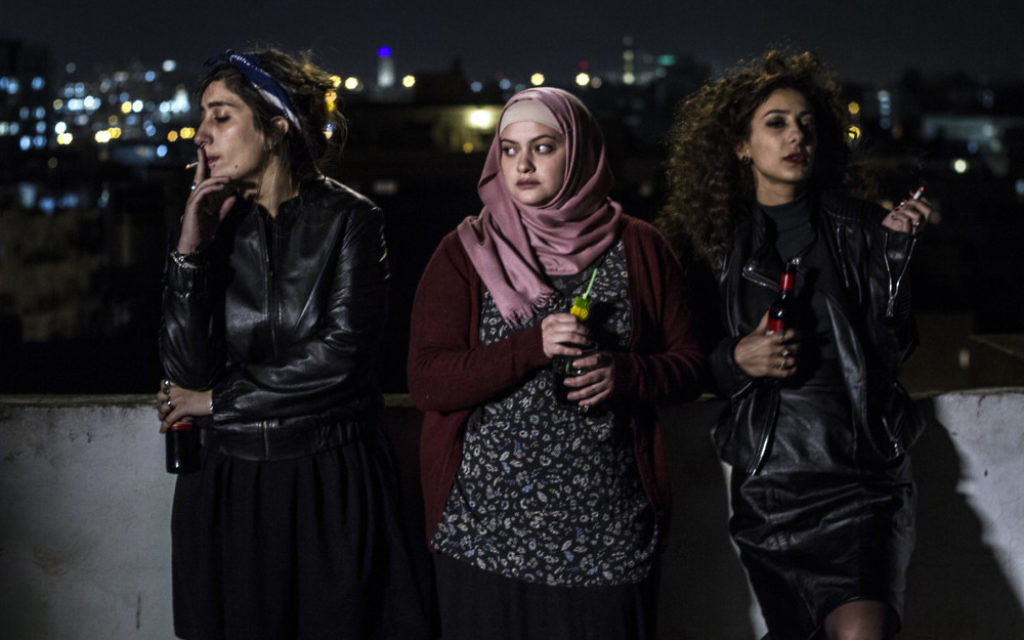 “In Between,” being shown Jan. 27 and 30 and Feb. 11 and 14, brings together (from left) Laila (Mouna Hawa), Nour (Shaden Kanboura) and Salma (Sana Jammelieh).
