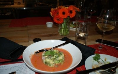 Avivit Priel's ceviche with avocado and tomato sits in a pool of gazpacho. (Photo by Aliza Abusch-Magder)