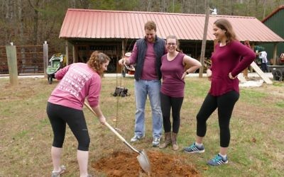 On the final day of the retreat, participants help plant a fruit orchard at Ramah Darom with help from Atlanta-based farming entrepreneur Jonathan Tescher.