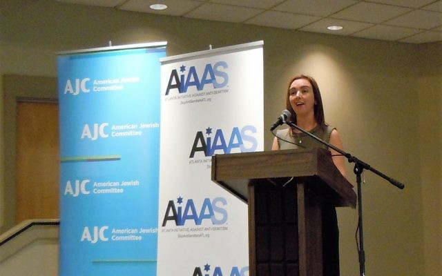 Founding partner Lauren Menis speaks at the Atlanta Initiative Against Anti-Semitism's Atlanta Leadership Forum on Anti-Semitism on March 30.