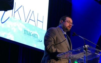 Rabbi Joshua Heller speaks during the Mitzvah for the Mikvah gala.