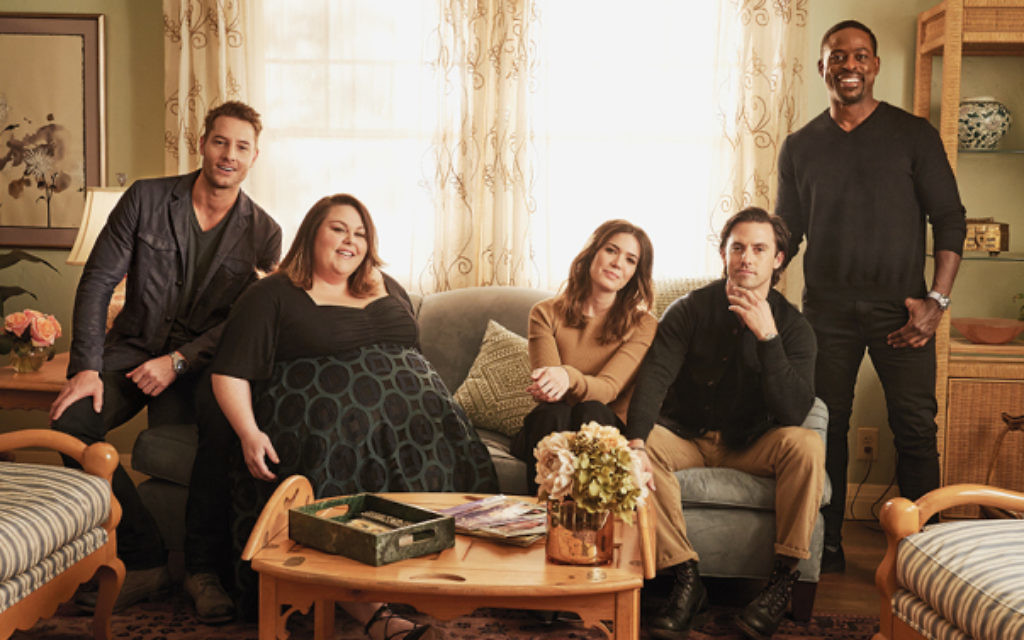 Justin Hartley, Chrissy Metz, Mandy Moore, Milo Ventimiglia and Sterling K. Brown on the set of This Is Us.