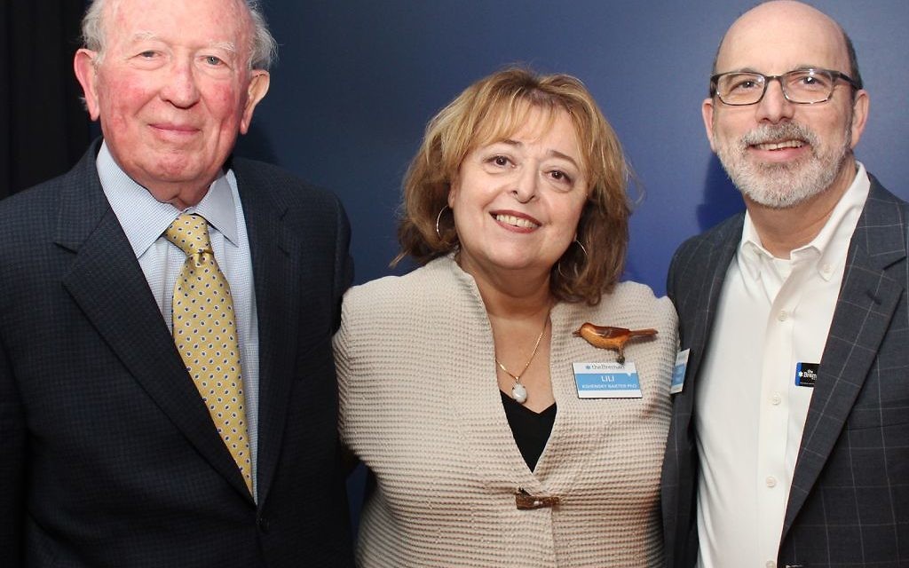 Survivor Murray Lynn (left) and Breman Museum board Chair Craig Frankel flank Liliane Baxter at a Bearing Witness event at the Breman in March.