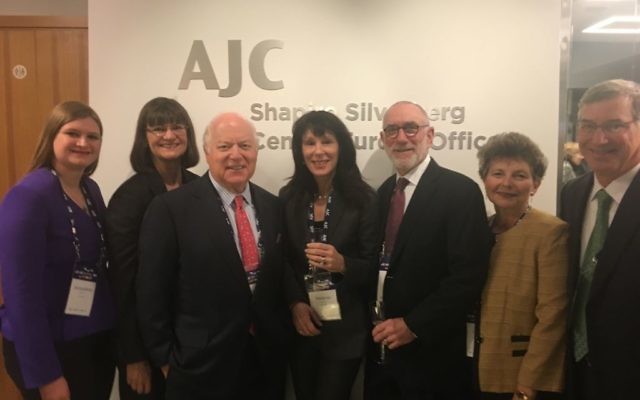 (From left) Jacqueline and Belinda Morris, Bill Schwartz, Melanie and Allan Nelkin, and Janice and Richard Ellin visit AJC’s new Central Europe office.