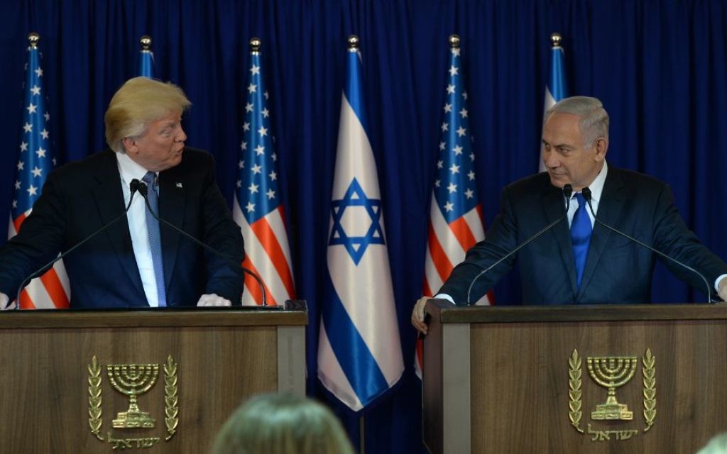 President Donald Trump and Prime Minister Benjamin Netanyahu, shown in Jerusalem on May 22, are in alignment on the Jerusalem announcement Dec. 6. (Photo by Haim Zach, Israeli Government Press Office)
