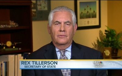 Secretary of State Rex Tillerson appears on "Meet the Press" on May 14. (Screen grab from http://www.nbc.com/meet-the-press/video/meet-the-press-may-14-2017/3517662)