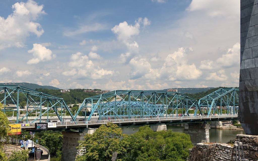 Downtown Chattanooga’s bridges over the Tennessee River are a prominent part of downtown. (Photo by Jeff Orenstein)