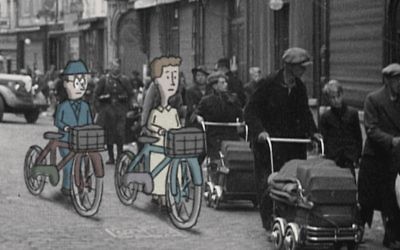 Hans and Margret Rey flee ahead of the Nazis on makeshift bicycles in “Monkey Business.”