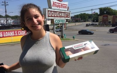New Atalanta shinshin Lior Bar gets acquainted with Krispy Kreme doughnuts.