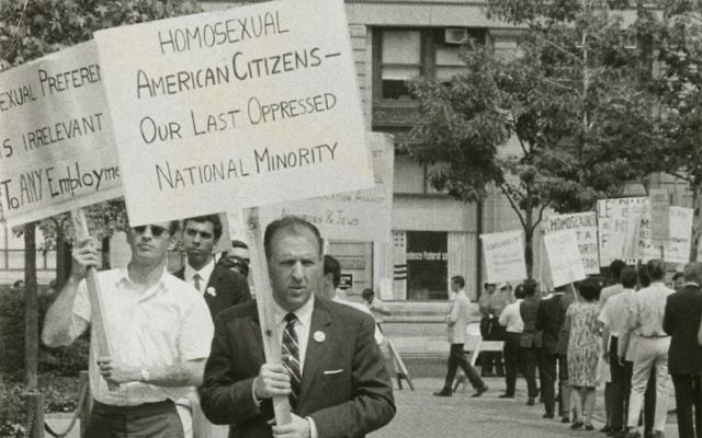 Frank Kameny protests efforts to force out gay federal workers in a scene from “The Lavender Scare.”