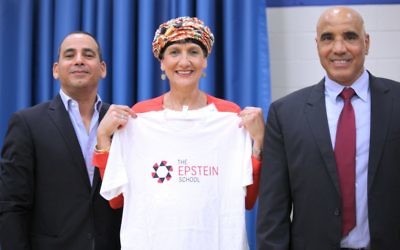 Knesset members Yoel Hasson, Shuli Moalem-Refaeli and Hamad Amar visit the Epstein School.