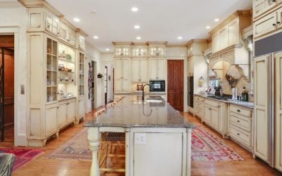 The expansive kitchen counters are granite and often serve as bars or buffets at parties.
