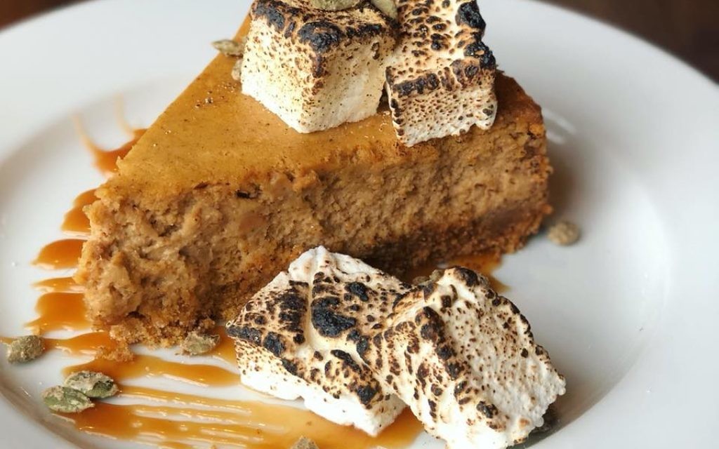 Photo courtesy of Oak Steakhouse
Oak Steakhouse’s Sweet Potato Cheesecake screams autumn with a gingersnap crust, candied pumpkin seeds and caramel sauce, as well as house-made marshmallows.