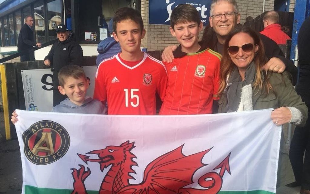 Josh Francombe (second from left) is joined by his brothers and parents David and Stacie for a Wales under-16 match in Northern Ireland.
