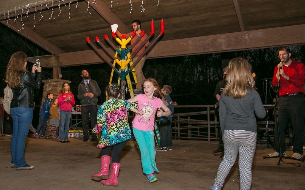 Chabad of Cobb celebrated Chanukah with a 10-foot-tall menorah filled with Legos in 2016.