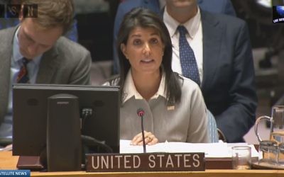 U.S. Ambassador Nikki Haley addresses the rest of the U.N. Security Council on Dec. 8. (YouTube screen grab)