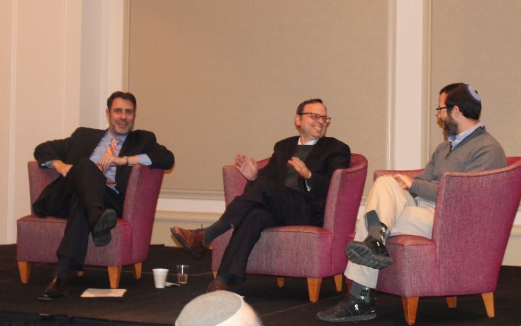 Photo courtesy of the Marcus JCC
(From left) Rabbis Peter Berg, Adam Starr and Ari Kaiman share a laugh during the finale of their “Denominations” class Dec. 11 at The Temple.