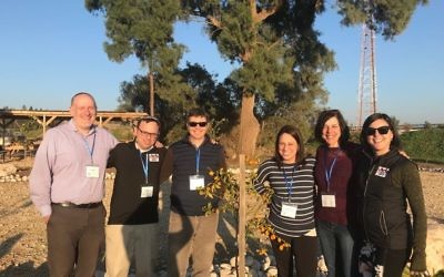 Rabbi Ari Leubitz (left) poses with Rabbi Adam Starr and other Young Israel of Toco Hills representatives on Federation's Front Porch leadership mission to Israel.