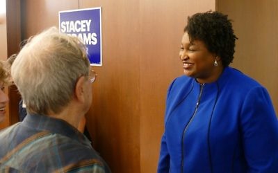 Stacey Abrams works the room before the Jewish Democratic Women's Forum on Feb. 22.