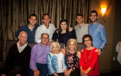 Birthday girl Roslyn Klarman is flanked by her children, David Klarman and Ellen Ackerman, and also joined by (front row) Larry Ackerman and Wendy Klarman and (back row, from left) Brian Klarman, Steven Klarman, Shelley Ackerman, Eli Klarman and Ben Ackerman.