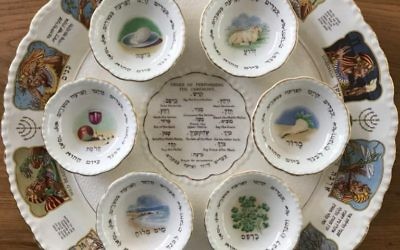 This seder plate is from England in the 1920s. (Photo courtesy of Avie Geffen)