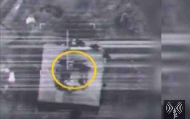 An image from aircraft footage released March 21 by the IDF shows the Syrian nuclear facility being bombed Sept. 6, 2007.