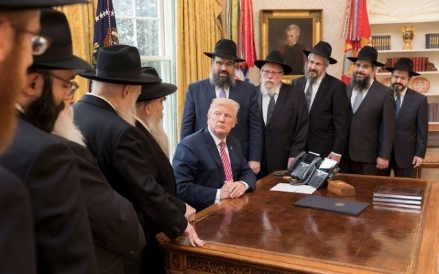 Chabad of Georgia Rabbi Isser New (second from left) joins other Chabad rabbis in meeting with President Donald Trump on March 27. (Photo by Andrea Hanks, White House)