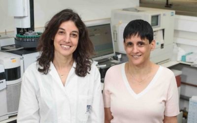 Noa Stettner (left) and Ayelet Erez suggest that natural supplements will alleviate inflammatory bowel diseases by boosting nitric oxide only where it is needed. (Weizmann Institute photo)