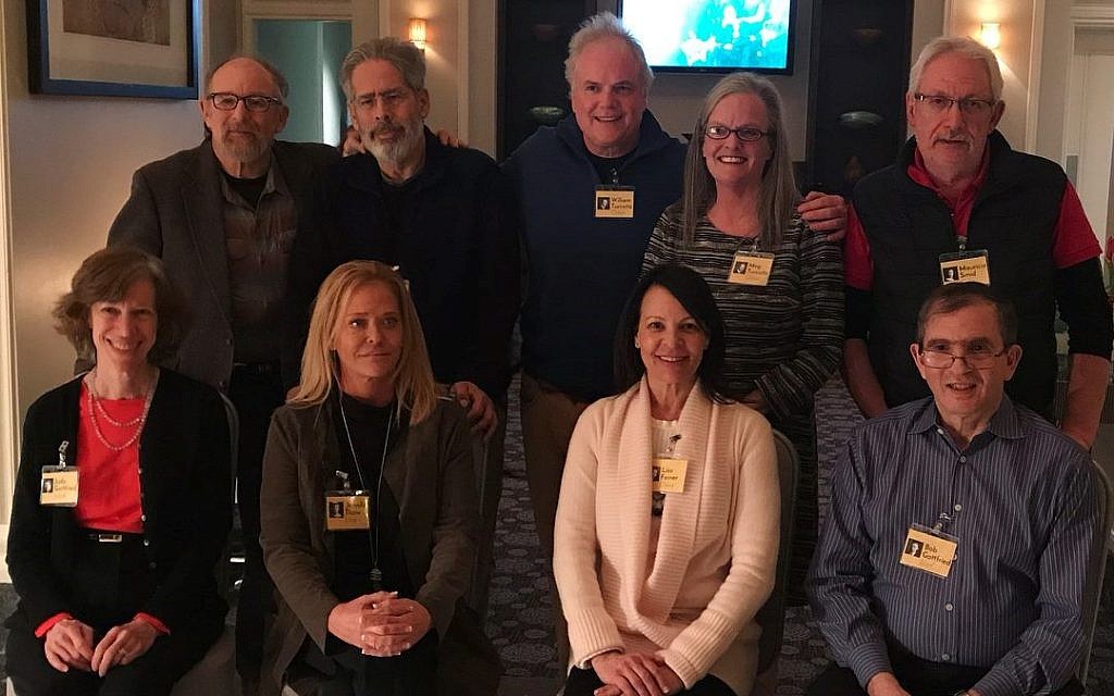 A re-creation of the old Gottfried siblings photo showing descendants of the survivors. Front (from left): Judy Gottfried, Jennifer Thaw, Lisa Gottfried Feiner, Bob Gottfried. Back (from left): Jeffry Gottfried, Gary Shapiro, Bill Turcotte, Meg Thomson, Mauricio Smid.