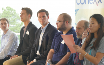 Cryptocurrency panel members, from left: Colin Hill, Hill Innovative Law; Spencer Wyckoff, One Trust; Matt Ficken, Insperity; Ethan Merbaum, cryptocurrency consultant; Arthur Stepanyan, Gramyre Media; Alexandra Tregre, business development.