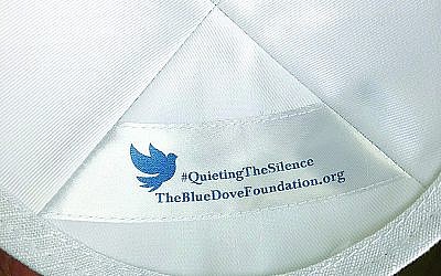 Blue Dove Foundation kippot show support for #quietingthesilence around mental health and substance abuse.