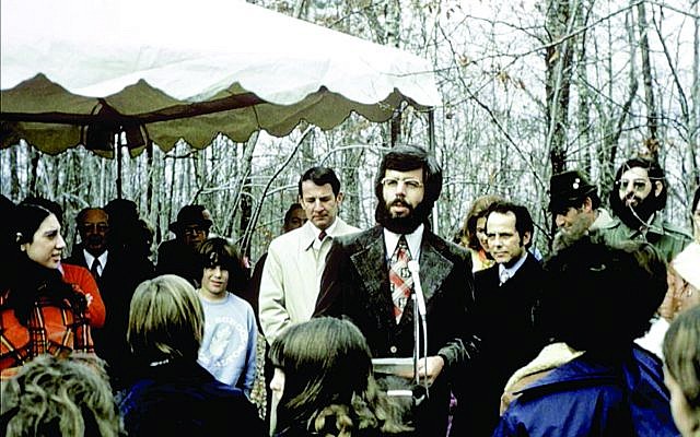 Rabbi Richard Lehrman speaks on the chilly winter day in 1973 when Temple Sinai broke ground.