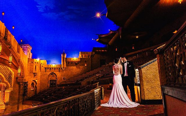 Vicki and Ryan Holzer wedding photo on August 22, 2015 at The Fox Theatre. 
Photo by Vue Photography