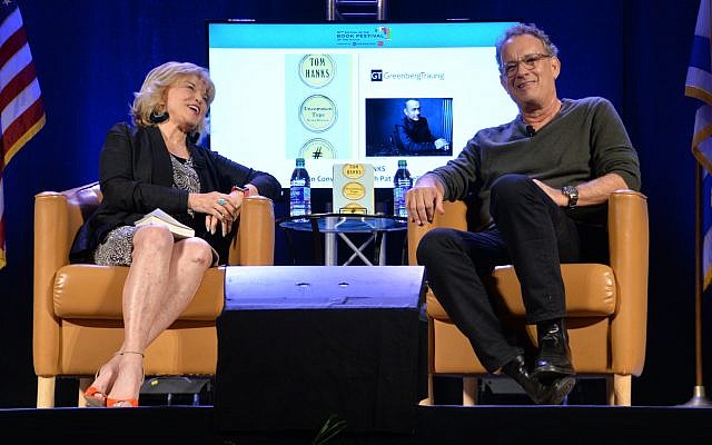 Tom Hanks, in conversation with Pat Mitchell, hammed it up for the audience.