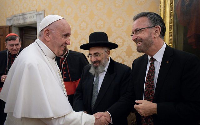 Rabbi David Rosen had a private audience with Pope Francis during the 16th meeting of the Joint Commission of the Chief Rabbinate of Israel and the Holy See Commission for Religious Relations with the Jews in November 2018.