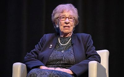 Eva Schloss speaks to a packed house at Georgia Tech.